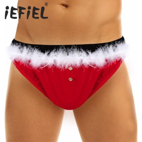 Mens Xmas Christmas Briefs Lingerie Panties Mens Underwear Sissy Santa Red Panties Sexy Cosplay Costume Thong Briefs Underwear