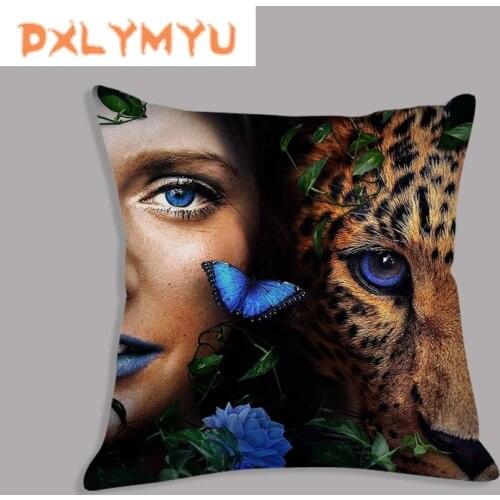 Soft Velvet Pillowcae 45x45 Cushion Cover Animals Tiger Lion Print Throw Pillow Covers Decorative Cushions Sofa Home Decor