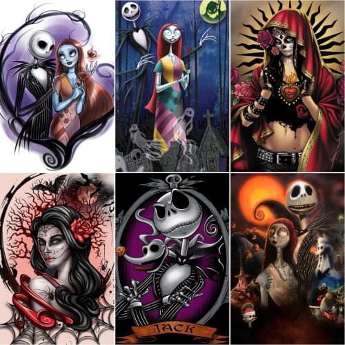 5D Diy Dimond Painting Kit Nightmare Before Christmas Full/Square Drill Diamond Embroidery Mosaic Jack & Sally Halloween Decor