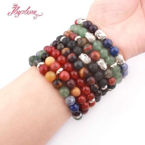 Natural Round Agates Amazonite Lava Tiger Eye Buddha Beads Natural Stone Beads For Fashion Charm Jewerly Bangles Bracelet 7"