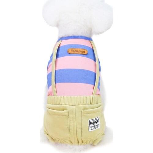 New cat Teddy pet clothes spring and summer wide striped Suspenders