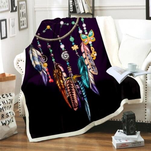 Color Feathers Blanket 3D Print Sherpa Blanket on Bed Kids Girl Flower Home Textiles Dreamlike Style 01