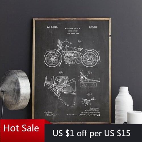 Motorcycle Patent Vintage Blueprint Prints Motorcycle Artwork Wall Art Decor Canvas Painting Gift Poster Aesthetic Room Decor