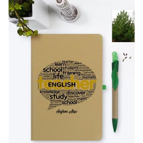 Personalized English Teacher Environmentalist Notebook and Seeded Pen Set-4