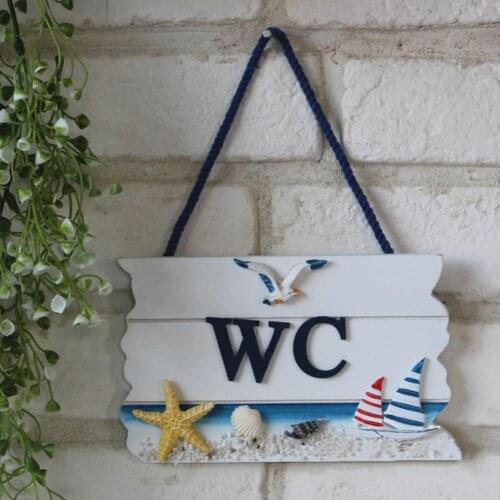 Beach Starfish Seagull Toilet Restroom Wooden WC Sign Tag Door Plate Wall Decor