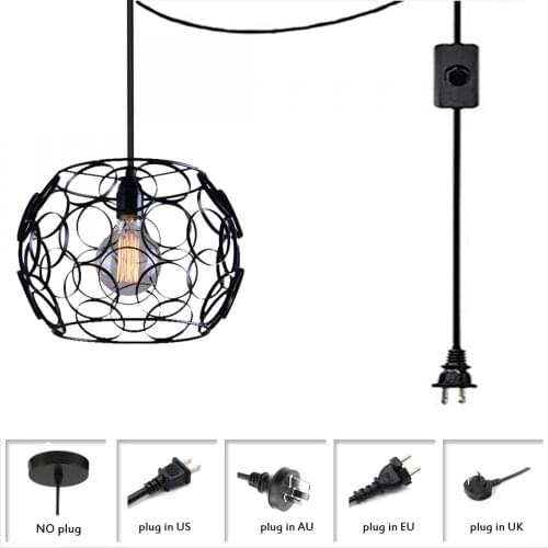 Rustic Metal Globe Cage Plug In Hanging Pendant Light Industrial Round Circular Basket Ceiling Lighting Fixture Hanging Light