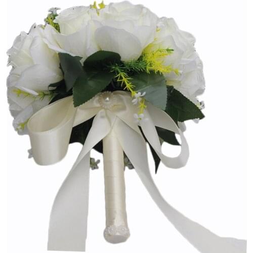 Handmade Wedding Bridal Bridesmaid Bouquet Ivory Color Flowers Artificial Silk Roses Bride Bouquets Hand Holding Flower 3 Sizes