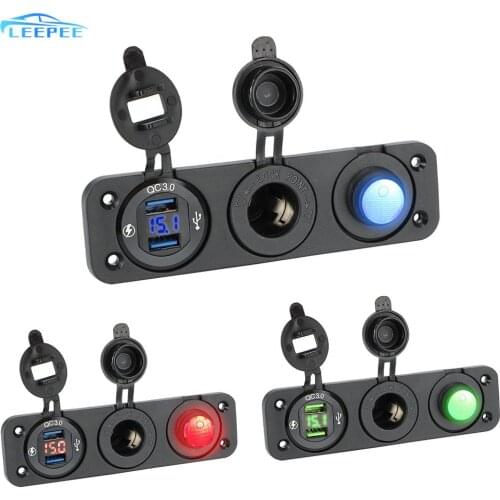 LED Car Switch Panel Dual USB Port Digital Voltmeter Toggle Rocker Switch 3 IN 1 For Car Marine Waterproof DC 12V/24V