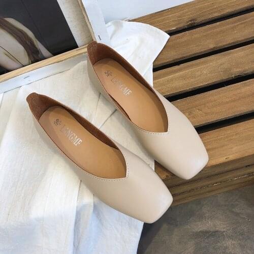 Fashion Low-heeled Anti-skid Shoes Women Summer Autumn Skid-proof Square Toe Flat Korea Style Sandals Shoes Shallow Simple Shoe