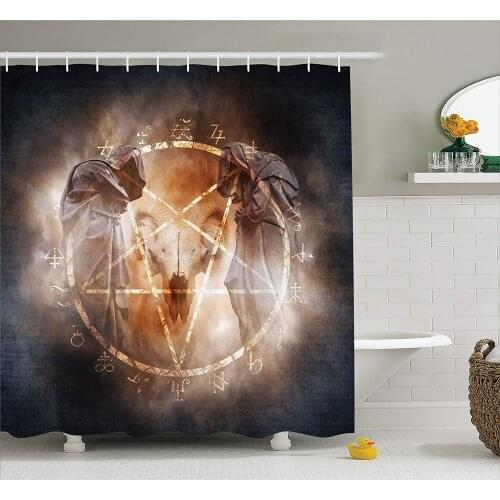Horror House Decor Shower Curtain By Pentagram In Flames Black Magic Ceremony Ritual Lucifer Demonic Skull Fabric Bathroom Decor