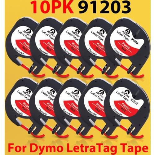 A ABColor 10PK 91203 Tapes Compatible for Dymo Letratag 91223 91333 LT 91203 Black on Red Printer Ribbon For Dymo LT-100H LT100H