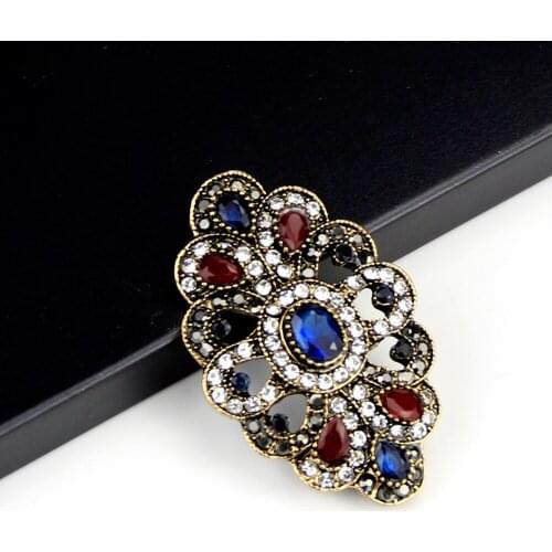 Sunspicems Vintage Turkish Brooch Broches for Women Bohemia Retro Gold Color Wedding Corsage Lapel Hijab Scarf Jewelry Gift