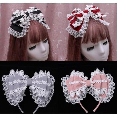 Japanese Kawaii Lace Hair Band Women Girl Lolita Bow Headband Hair Clip Women Girls Anime Loli Headwear Opaska Do Wlosow