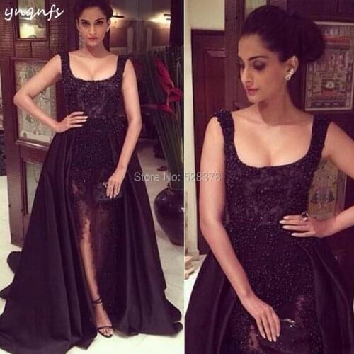 YNQNFS ED205 Elegant High Low Pearls Bridesmaid Dresses Squar Neck High Slit Lace Party Gown 2019