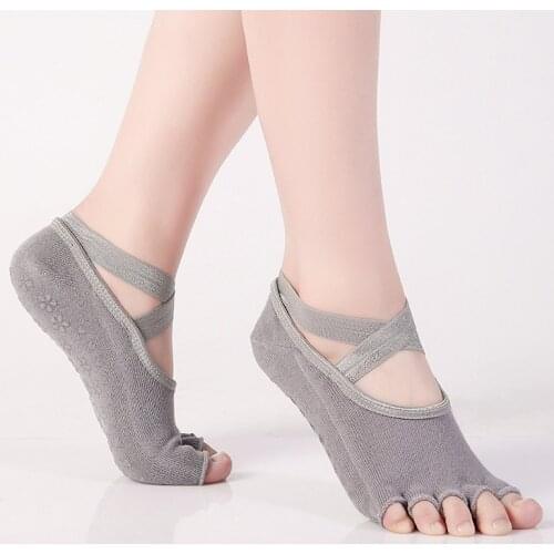 Yoga Socks Cotton Professional Non-Slip Sports Socks Toeless Anti-friction Instep Cross Ballet Toe Fingers Backless Sock