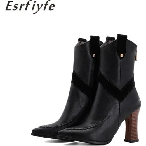 ESRFIYFE 2021 New Fashion Autumn Winter Quality Women Mid-Calf Boots Female Western Boots Big Size 34-50 Night Club Shoes Woman