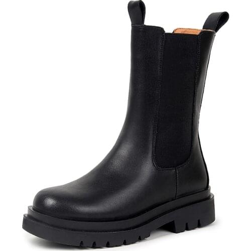 Womens Genuine Leather Autumn Boots Platform Chelsea Boot Spring Cowhide Booties Fashion Female Thick Bottom Black S6101
