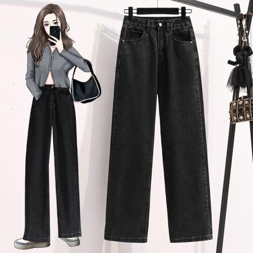 5XL Plus Big Size Black Straight Wide-Legged Female WomenS Fashion High Waist Jeans Oversize Pants 2021 Clothing Autumn Spring