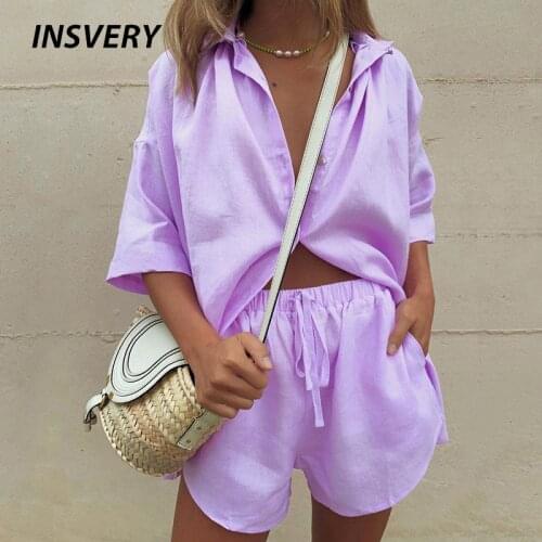 Casual Shorts Suit Women Button Shorts Drawstring Shorts Two Piece Set Solid Half Sleeve Loose Women Suits 2021 Beach Wear