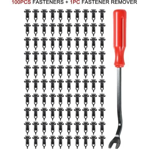 100PCS Nylon Push-Type Automotive Clips Rivet Retainer Fender Bumper Fasteners Clips 25mm/35mm with 1PC Fastener Remover