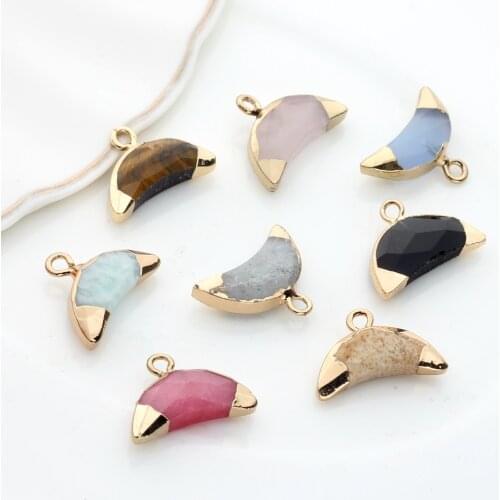Natural Stone Charms Mini Cute Moon Natural Color Stone Charms 17*10mm 2pcs/lot For DIY Fashion Jewelry Making Accessories