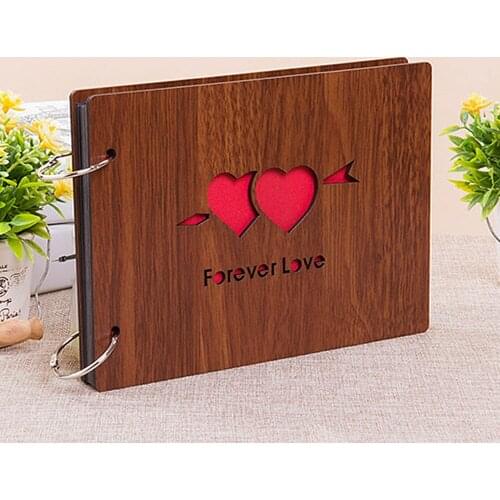 "22*16cm Photo Album Wood Scrapbook Anniversary Day Birthday Christmas Gift DIY for Valentines Baby Lovers Black Pages 8 Inch"