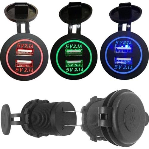 4.2A 5V Dual 2 USB Charger Socket Adapter For DC 12V 24V Car Motorcycle Dual USB Socket Charger Power Adapter Outlet Power
