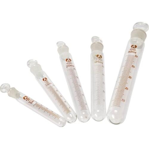 5pcs 5-50ml Graduated Lab Clear Glass Test Tube Round Bottom with Stopper Glassware