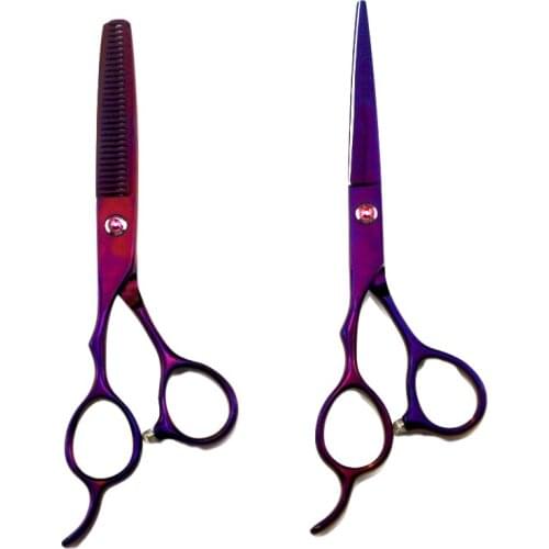 6.0 Inch Purple Left-handed Scissors Cutting Thinning Blunt Tip Japan 440c Pro Hairdressing Shears