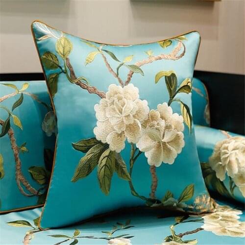Free Shipping Classical Elegance Embroidery Flowers Throw Pillow 50x50cm Sleeping Bed Satin Sofa Chair Decorative