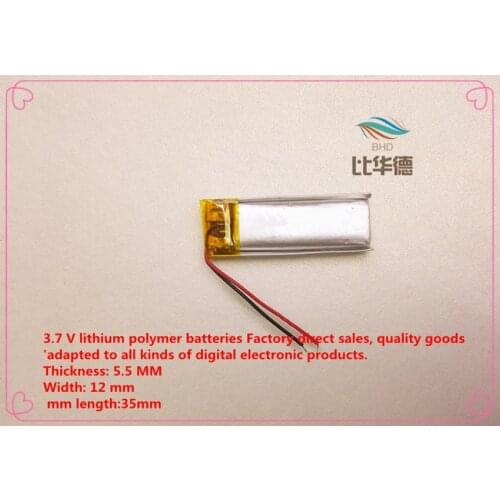 Free shipping)Polymer lithium ion battery 180mAh 3.7V, 551235 can be customized wholesale CE FCC ROHS quality certification