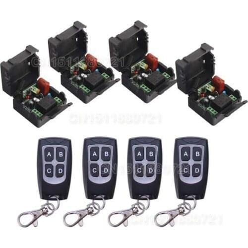 220V 1CH Wireless Mini Switch System 4 Receiver&4Transmitter Remote Controller 10A output state is adjusted