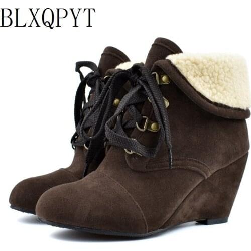 BLXQPYT New Big Size 34-48 wedges High Heels Warm Winter boots Women 2019 western platform Vintage Ankle Boots Shoes Woman172-3