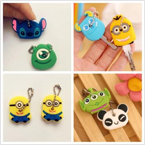 2PC Cartoon Protective Blank Key Decorable Cover Key For Key Control Dust Cartoon Keyrings Silicone Cover Key Ring Home Supplies