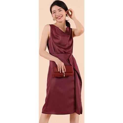 Women Satin Silk Dress Burgundy Sleeveless Slim Fit Bodycon Draped Dresses 2019 Sexy Club Wear Vestidos de verano