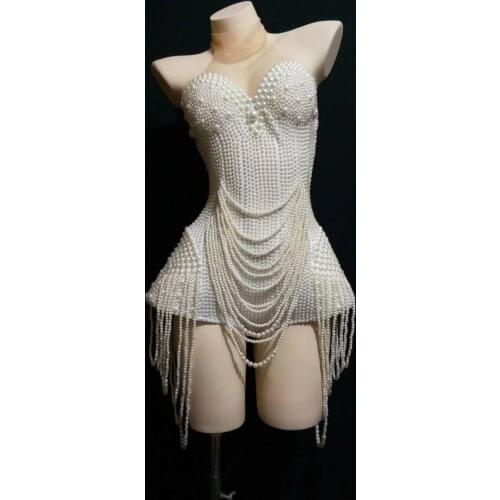 Jazz Latin dancer dress Ladies ds ballet costume ballroom singer disco dj pearl dancing dresses