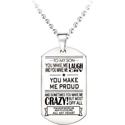 FOXCRAFT Stainless Steel TO MY SON Military Army Style Dog Tag Inspirational Pendant Mens Necklace Custom ID Tag Fashion Jewel