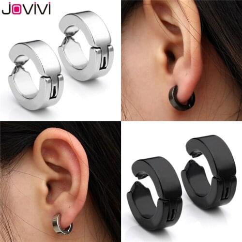 Jovivi Stainless Steel Ear Clip 8mm Diameter Ear Lobe Helix Non-Piercing Clip On Fake Hoop Earring Round Circle Earrings Jewelry