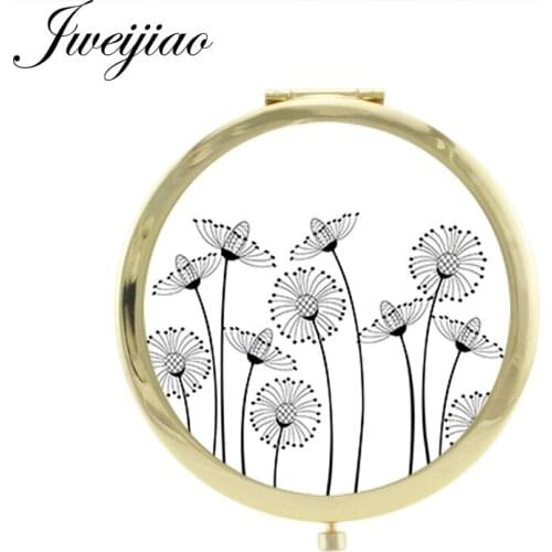 JWEIJIAO loating Dandelion Beauty Health espejo de maquillaje Decoration glass cabochon small mirrors for girls DA01