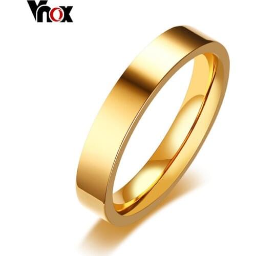 Vnox Classic 4mm Unisex Ring Stainless Steel Simple Alliance for Women Men Trendy Jewelry Rose Gold Color Wedding Band