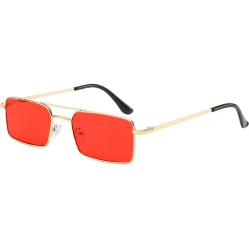 Square Women Sunglasses Alloy Metal Small Frame Clear Double Bridge Sun Glasses Men Vintage Chic Shades Red Yellow Female Sexy