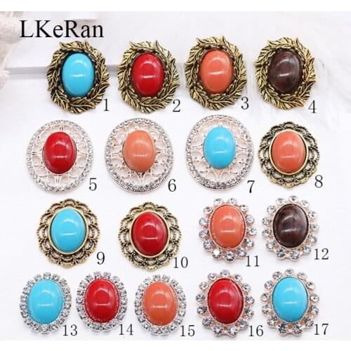 LKeRan New 10Pc/lot Fashion Solid color Resin Diamond buttons 5-styles vintage Metal Button DIY Hair Accessory Decorative button