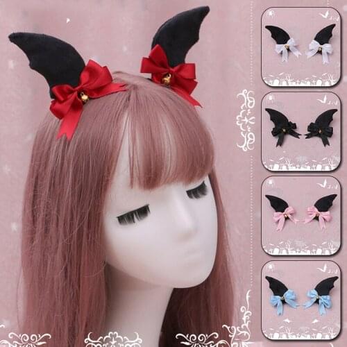 Little Devil Hairgrip Halloween Sweet Handmade Lolita Hairpin Bet Bow Hairgrips Hair Clip Head Wear Cosplay Multi Colors