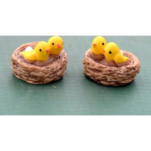 2Pcs Mini Resin Nest With Bird Fairy Garden Miniatures Moss Terrariums Resin Crafts Figurines For Home Decoration Accessory
