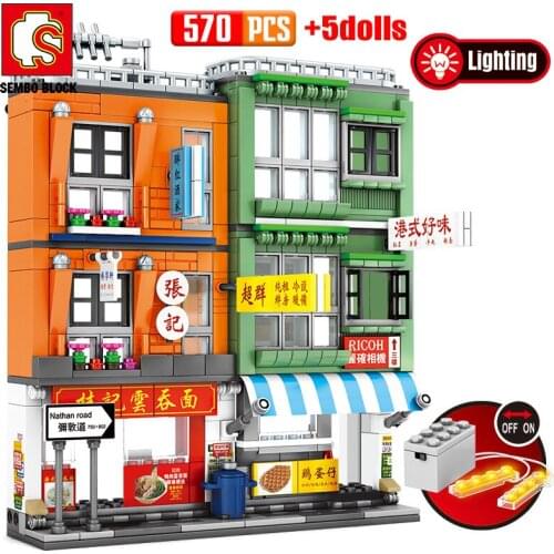 SEMBO Hong Kong Style Street View Store Model Building Blocks City Classic Retro Architecture House Creator Bricks Toys Children