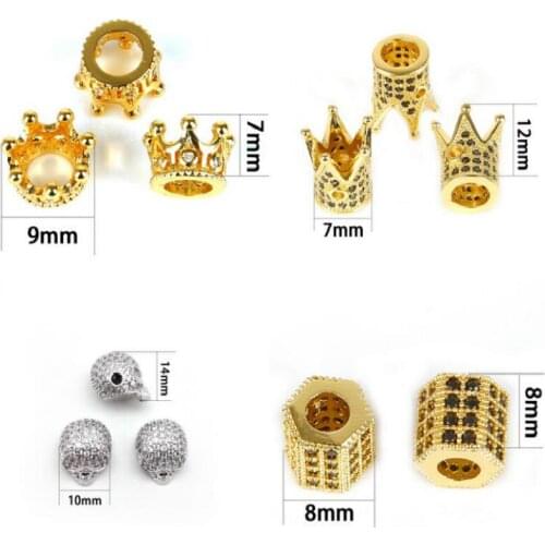 Fashion Copper Brass Spacer Beads Micro Pave Crystal Cubic Zirconia Crown Leopard Helmet Skull Round Beads DIY Bracelet Charms