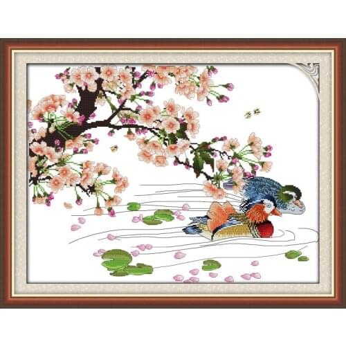 Joy Sunday Mandarin Duck Cross Stitch Kits Printed Cartoon Paintings 1&14CT DIY Ecological Cotton Cross Stitch Embroidery Kits