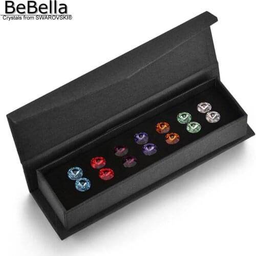 BeBella 0.8cm Weekly Round Stud Earrings Set Created with Crystals from Swarovski in 7 colors for women girls fashion gift