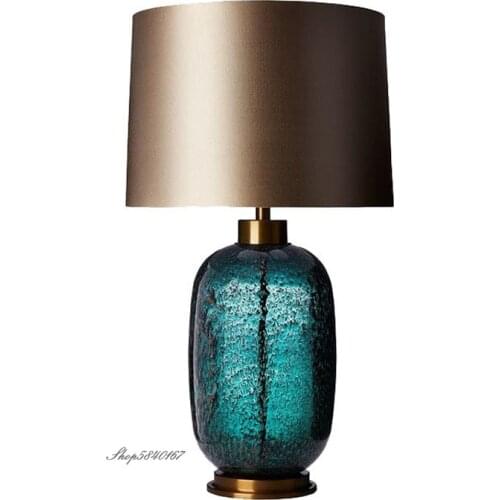 New Classical Table Lamp Led Luxury Dark Green Glass Desk Light for Bedroom Beside Lamps Retro Brown Lampshade Study Desk Lamp