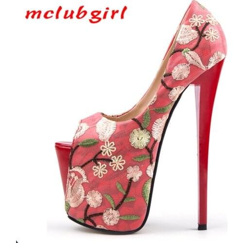 Mclubgirl 2020 New Color Matching Classic Embroidery National Red Chinese Anchovies Mouth Single Shoe Hentian Gao MJL